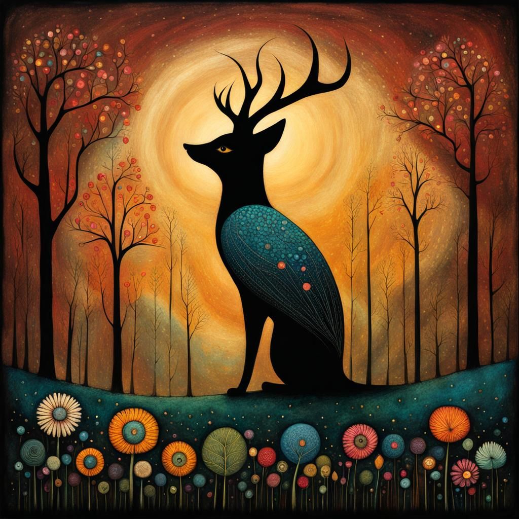 Surreal Flower in Naive Art Style