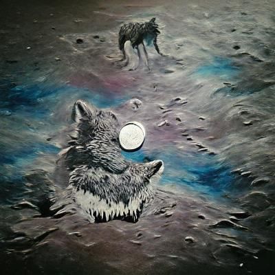 Wolf Howling at Moon in Acrylic Style
