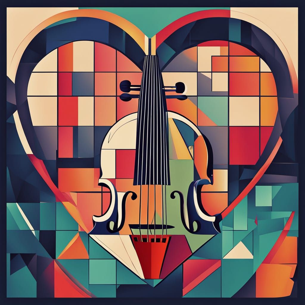 Cubist Heart Violin on Velvet Cushion