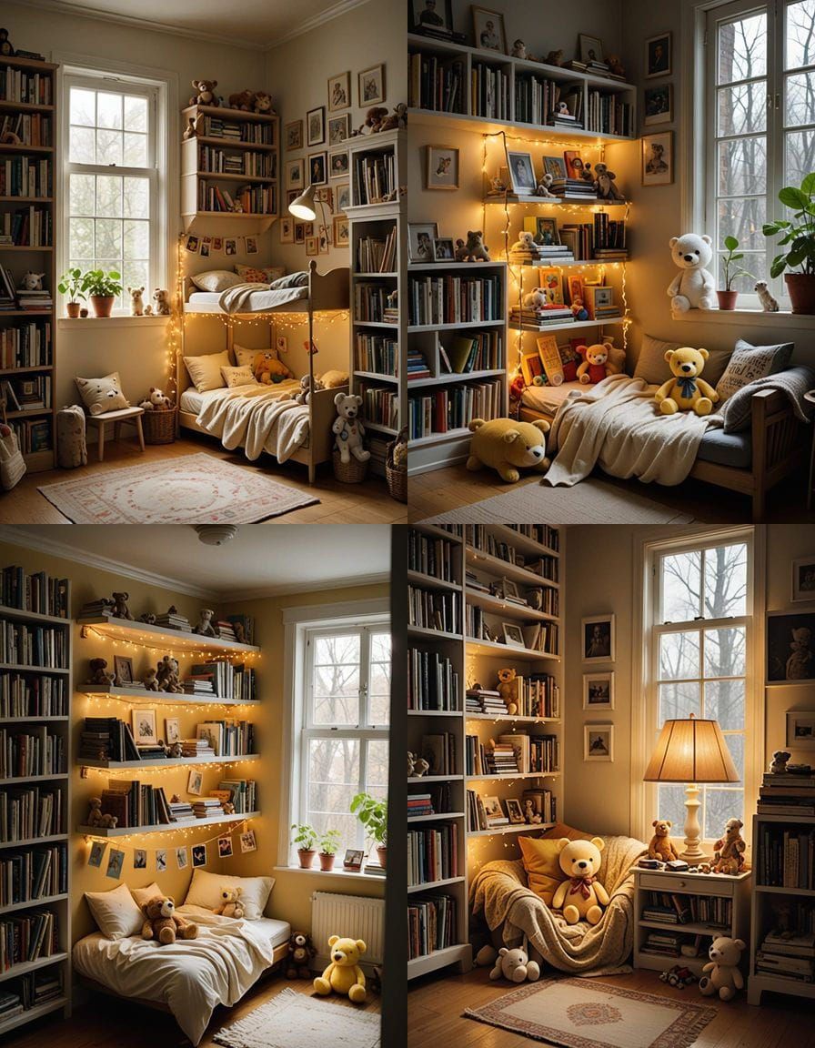 Cozy Reading Nook with Golden Sunlight and Books