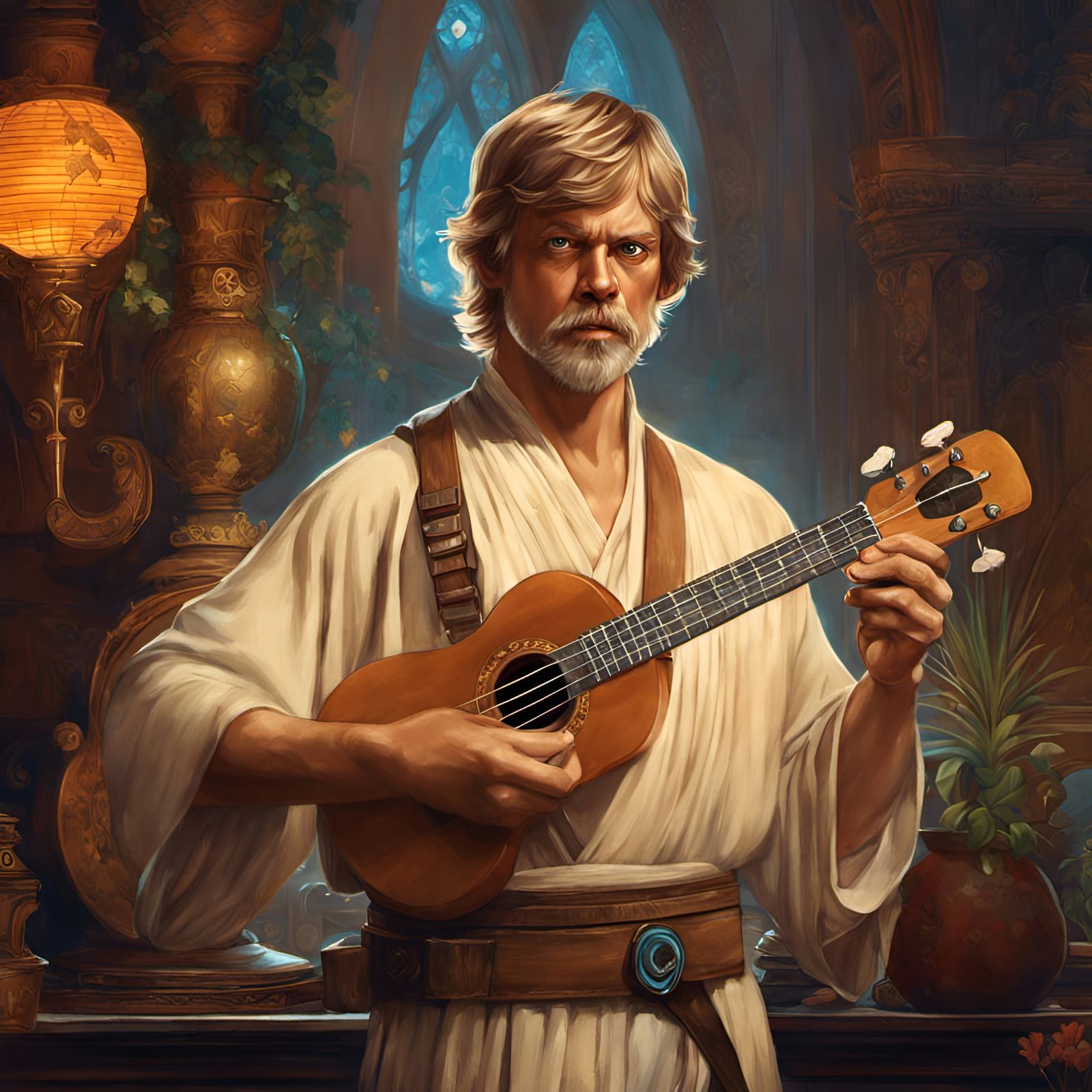 Luke Skywalker Portrait with Ukulele, Digital Illustration