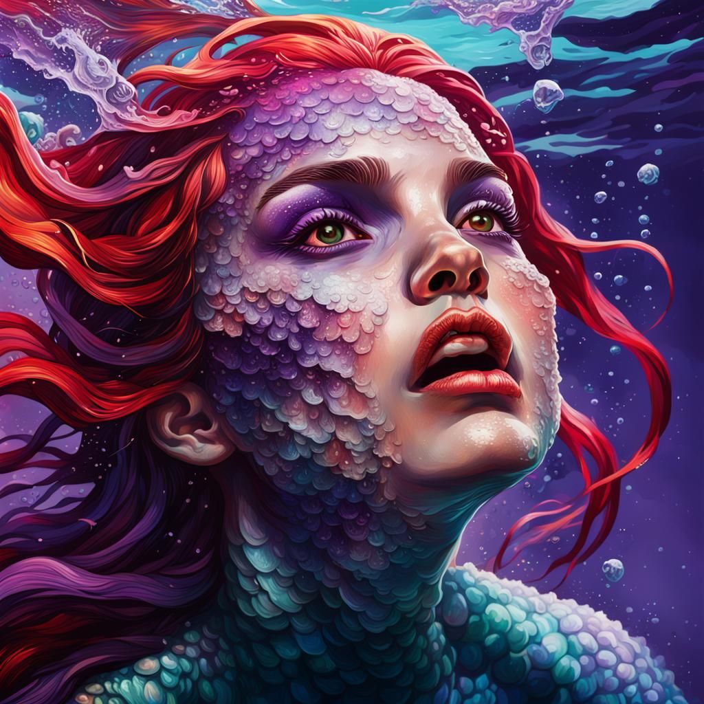 Hyperrealistic Modern Mermaid Splash Art in Vibrant Colors
