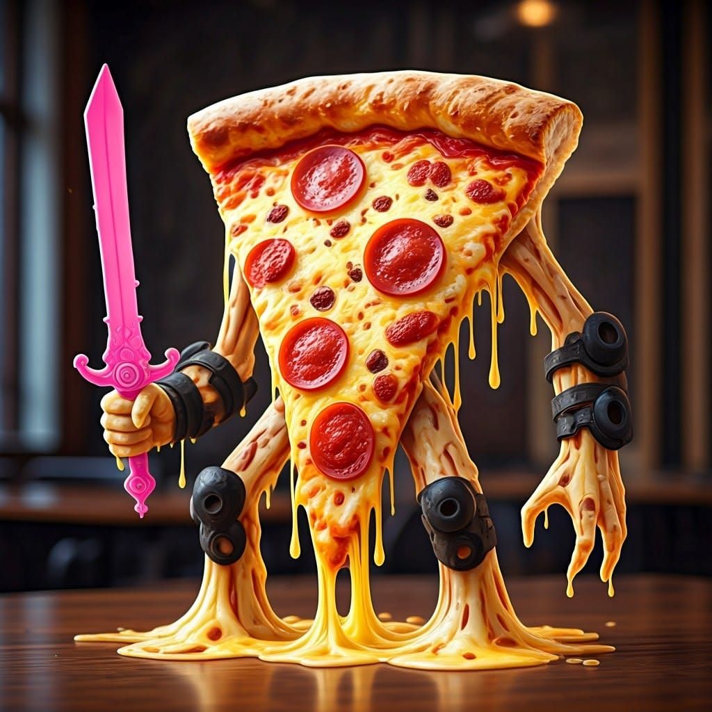 Fantastical Pizza Warrior with Plastic Sword