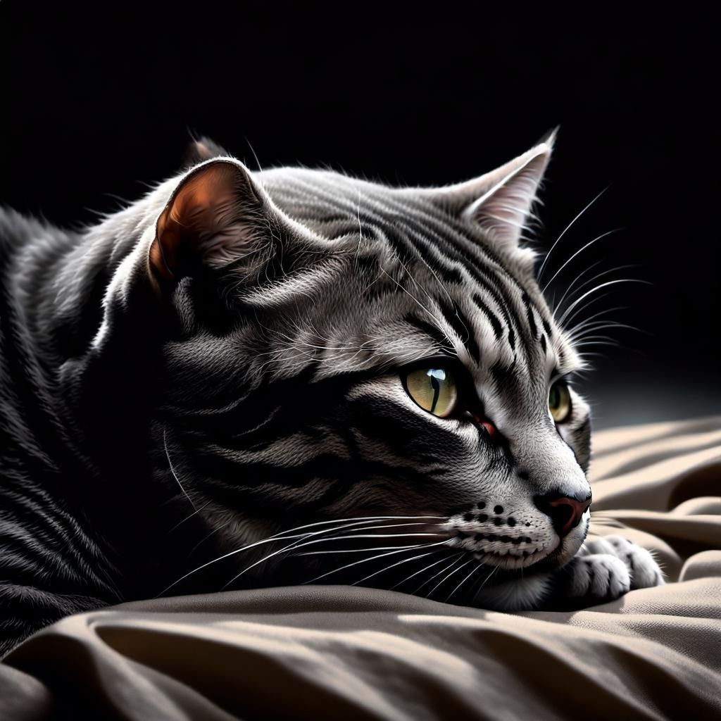 Monochrome Macro Zoom of Sad Tabby Cat