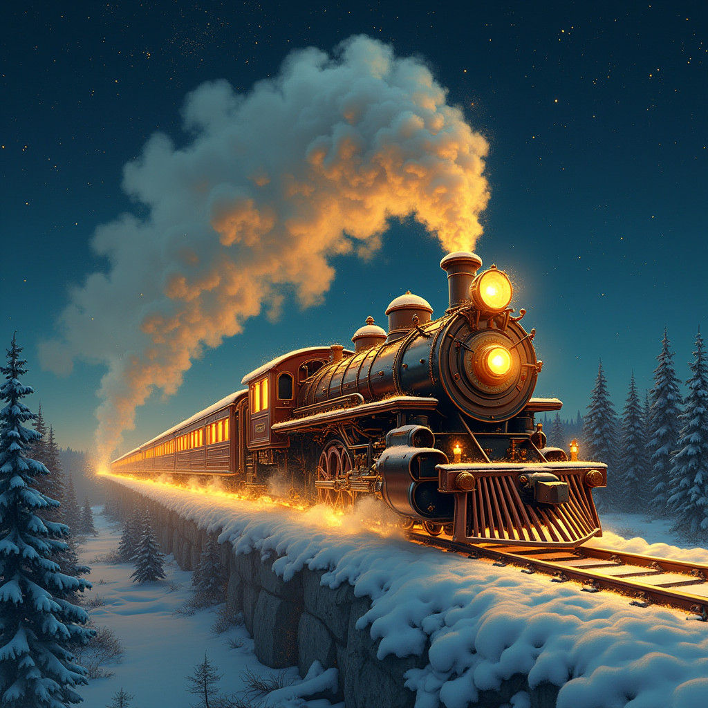 A hyper-detailed, cinematic scene of a train