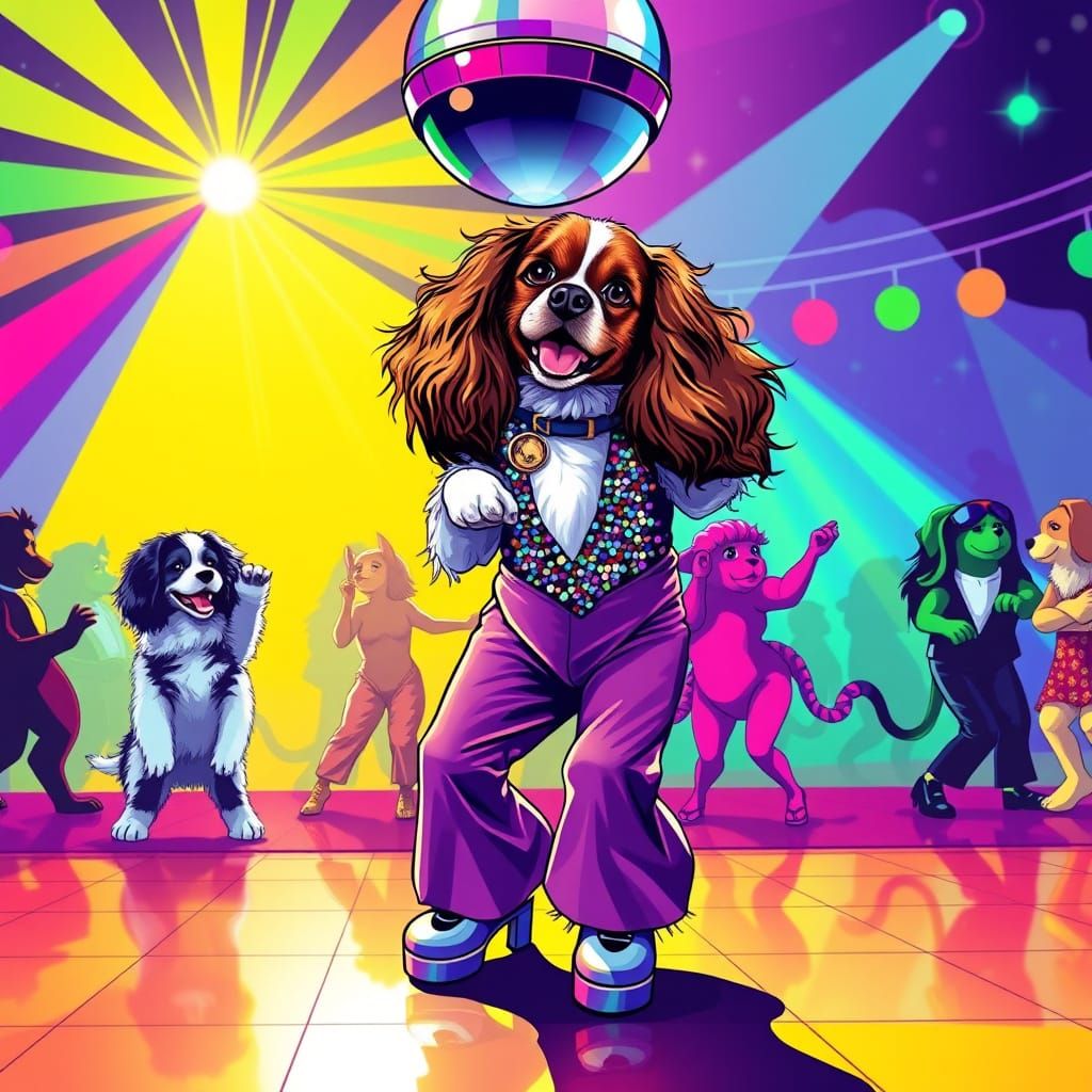 Disco Dog: Cavalier King Charles in Pop Art Style