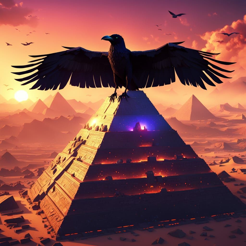 Raven on Giza Pyramid in Low Poly Art
