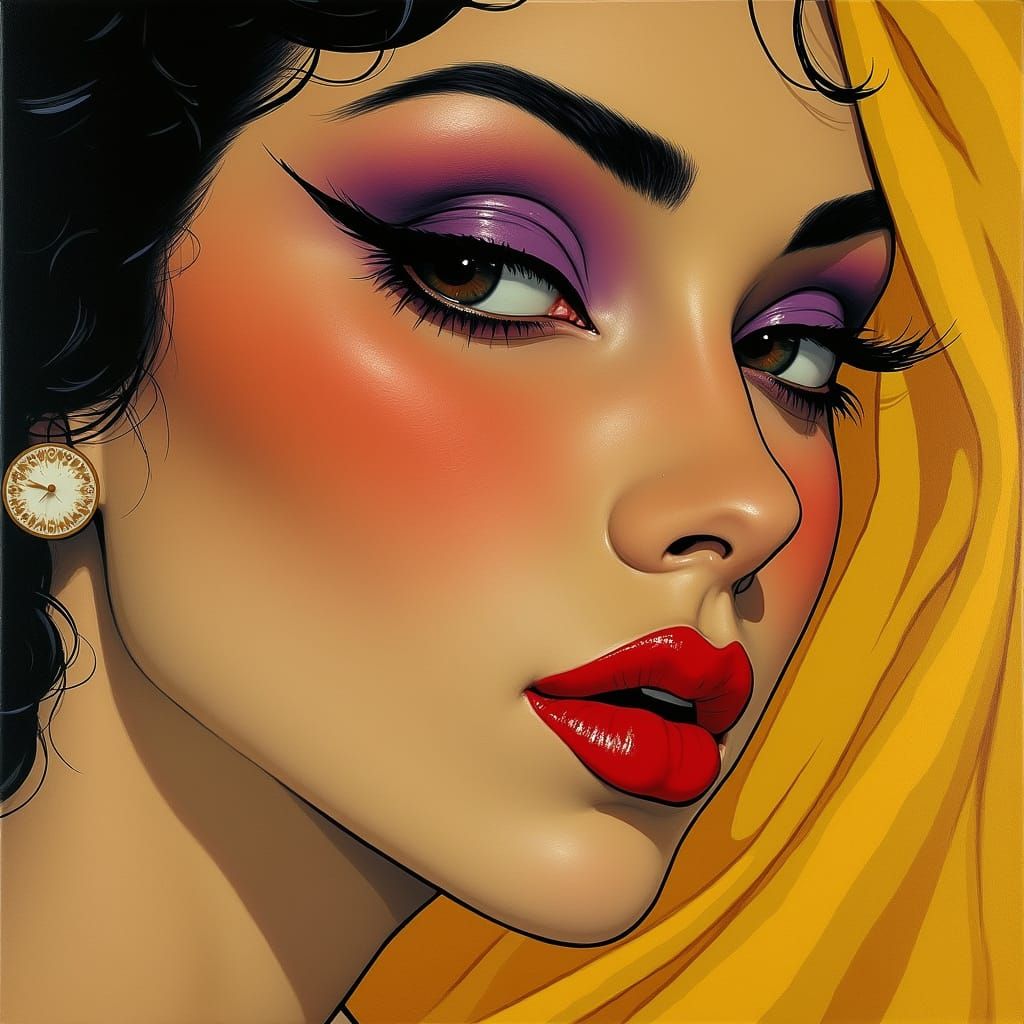 Elegant Woman with Silk, in Art Nouveau Style