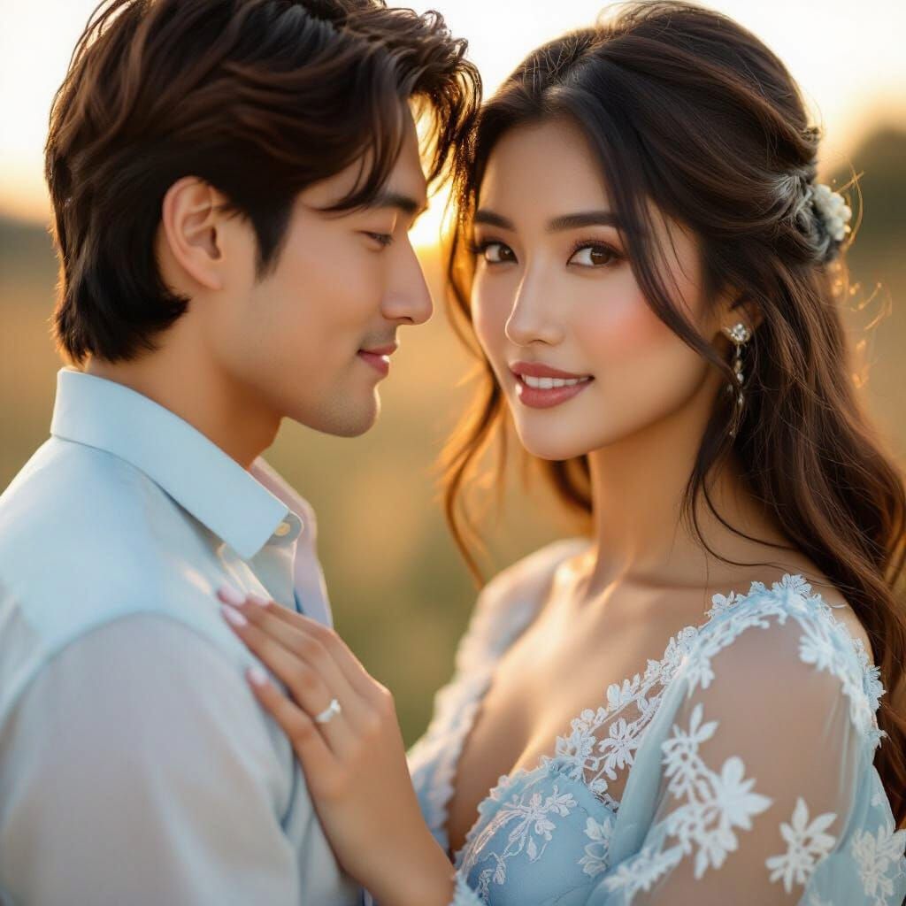 Romantic Sunset: South Asian Woman and Korean Man