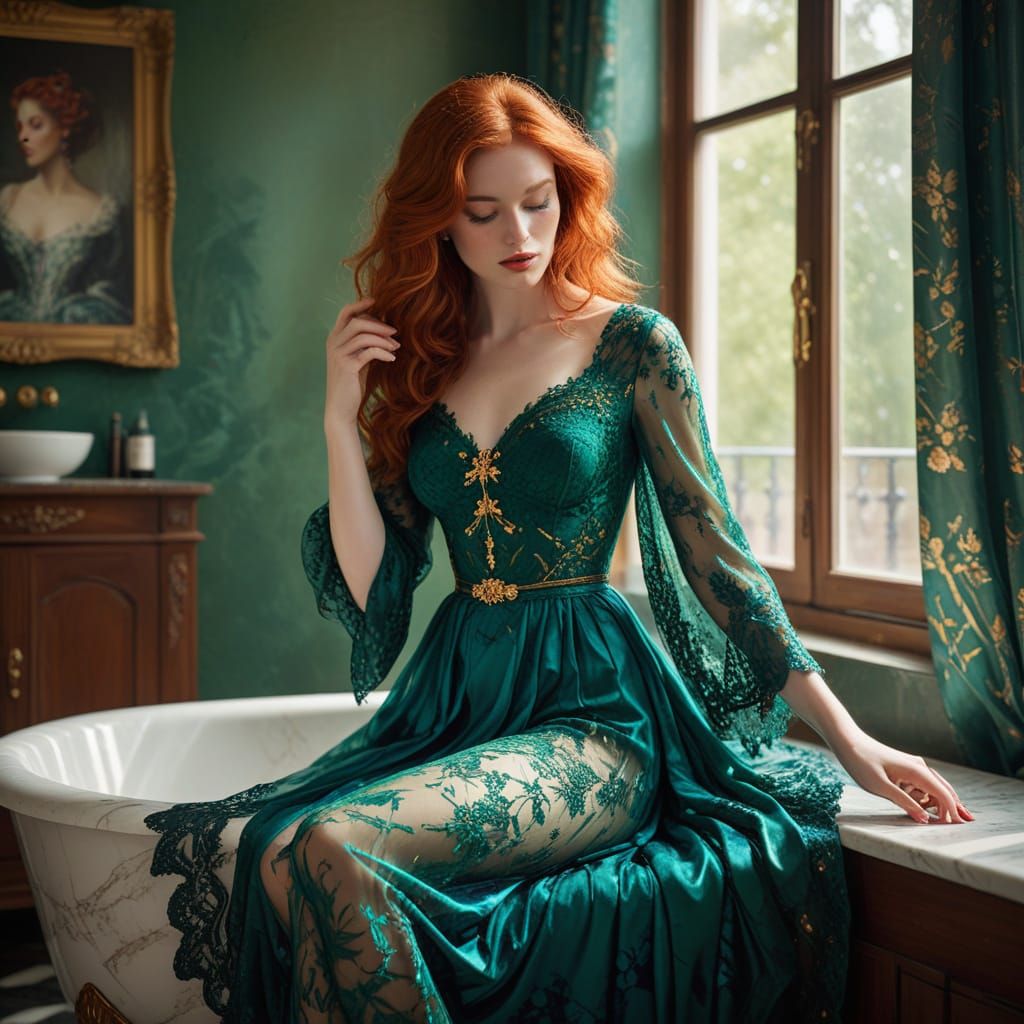 Woman in French Bathroom, Impressionistic Style