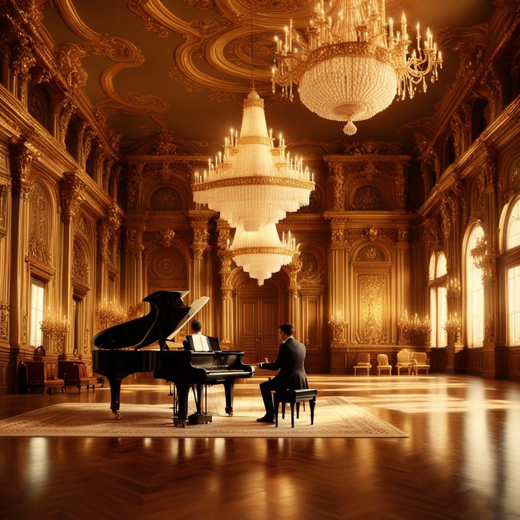 Golden Hour Piano Performance in Baroque Hall
