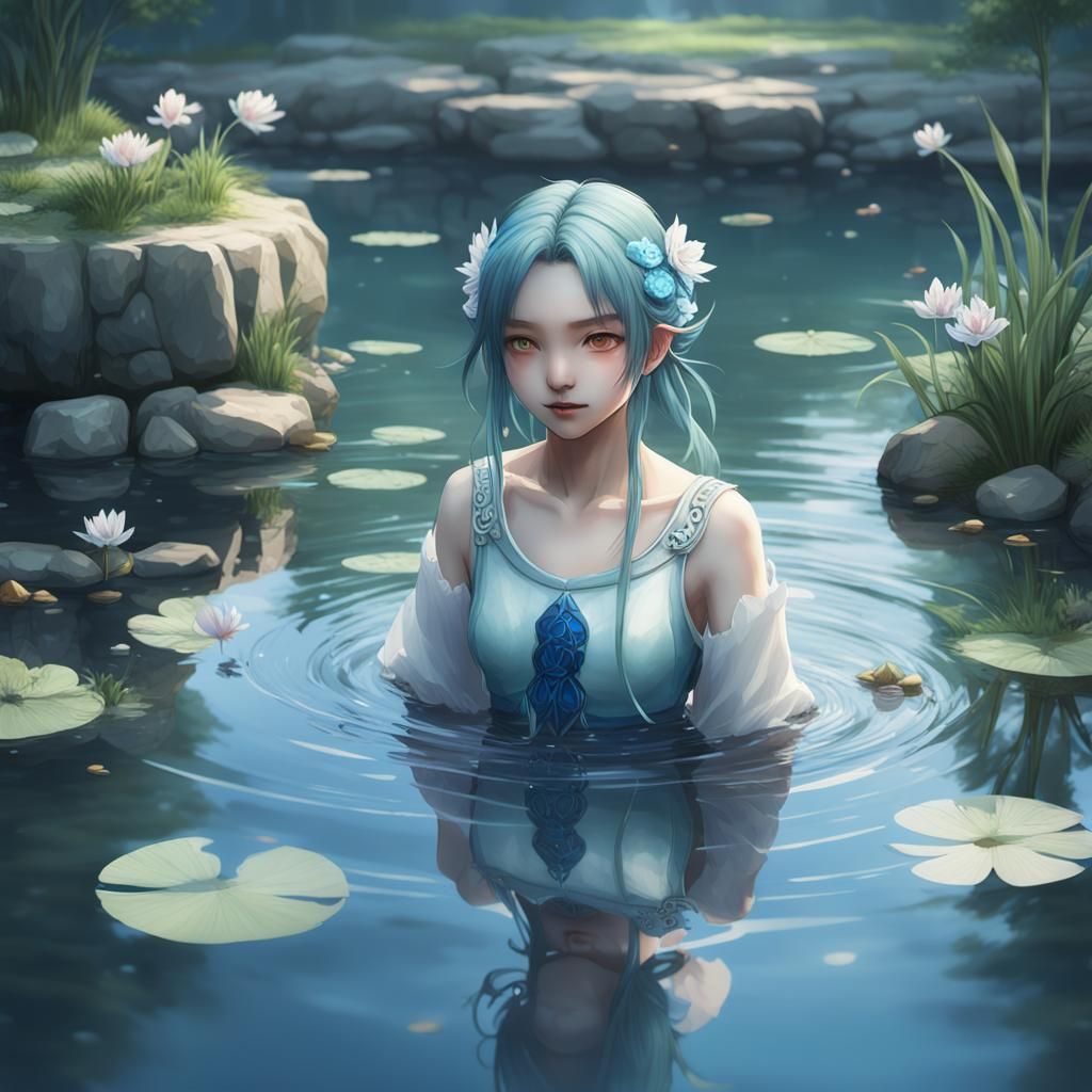 Anime Water Spirit Emerges From Pond