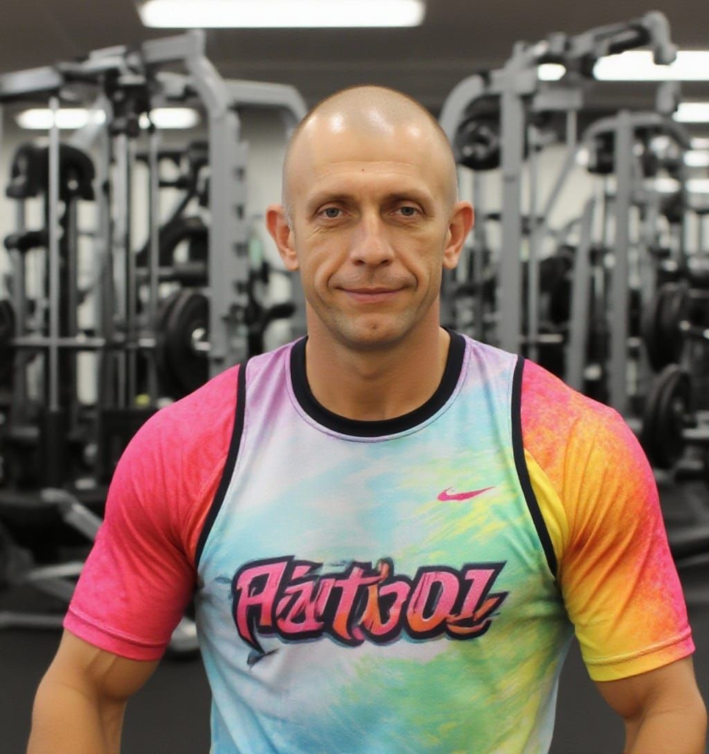 Man Working Out in Gym with Shaved Head
