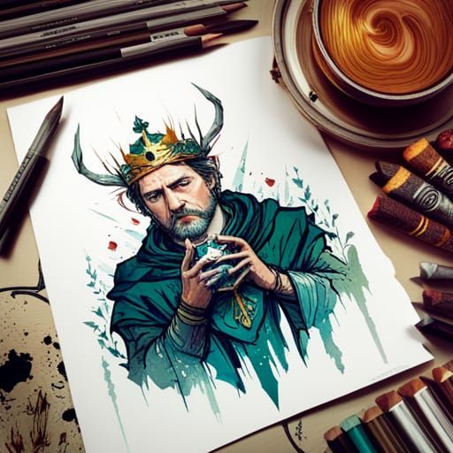 King Arthur Digital Painting with Golden Outlines