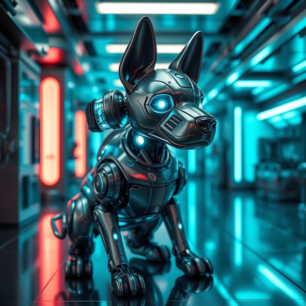 Cybernetic Canine in Futuristic Lab