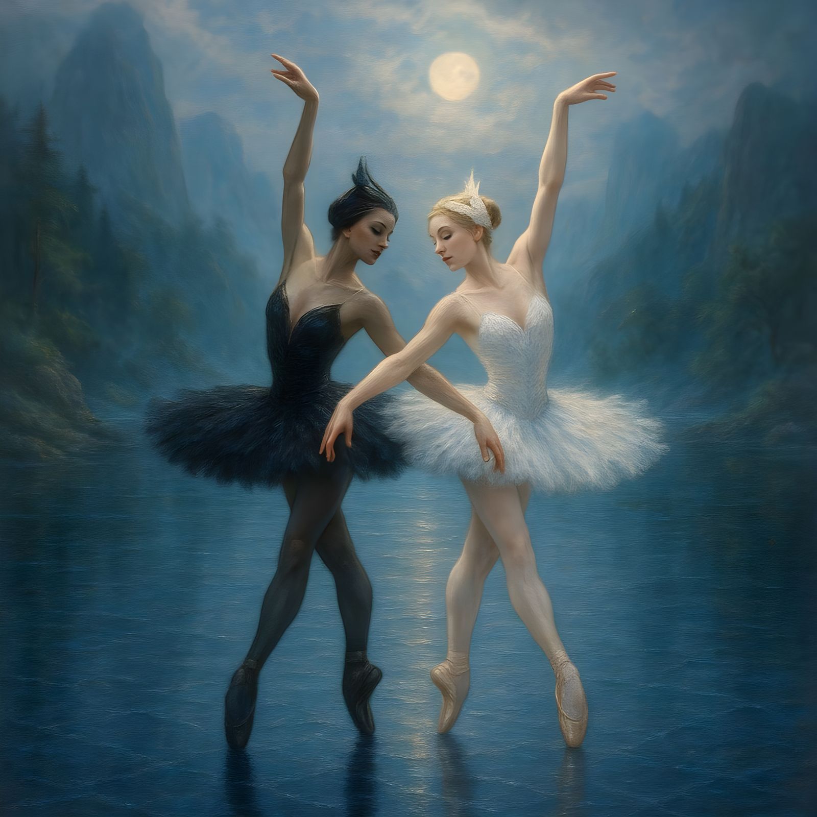 Swan Lake Dancers in Black and White Costumes