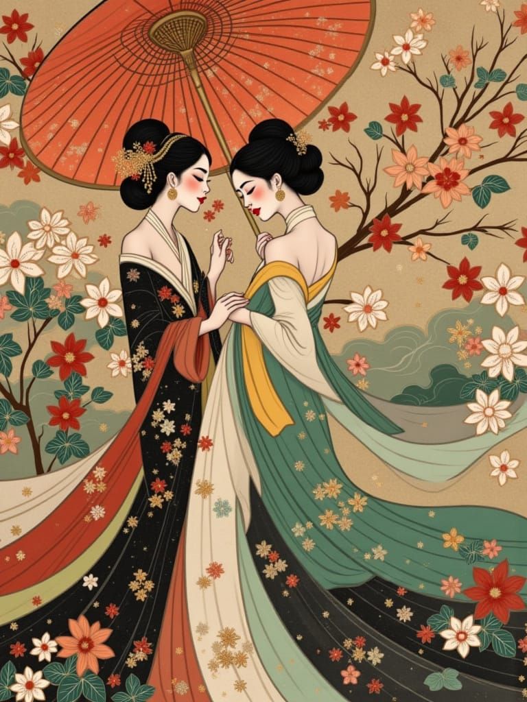 Korean Pin-up Women in Art Deco Style
