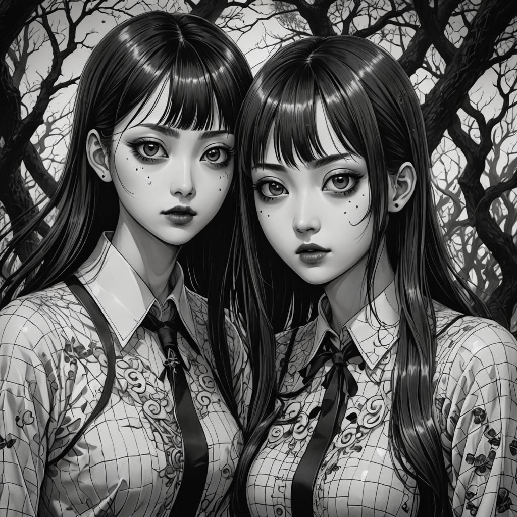 Junji Ito Style: Good vs Evil Anime Twins
