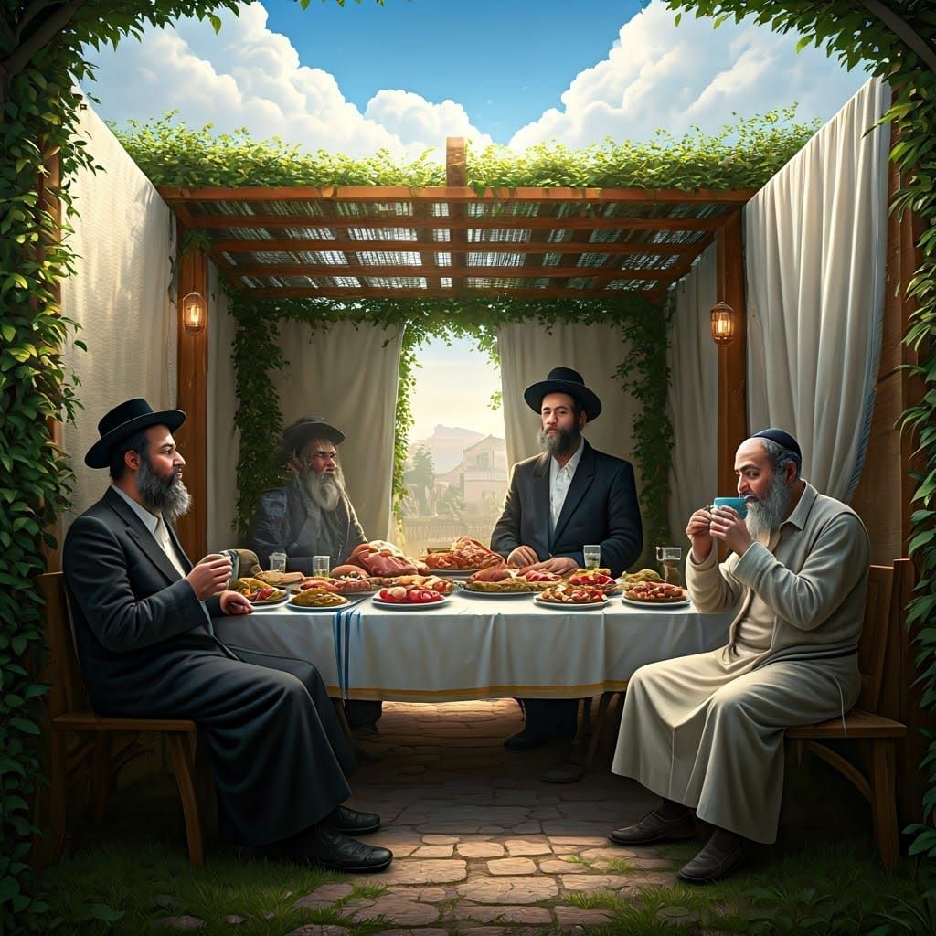 Traditional Jewish Sukkah Scene in Warm, Golden Light