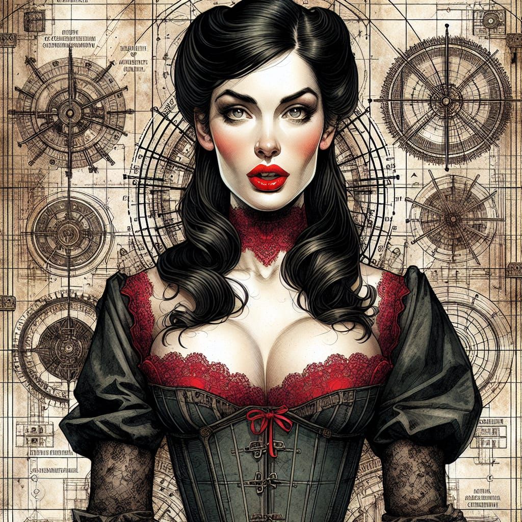 Biopunk Pin-Up Portrait with Filigree Etching