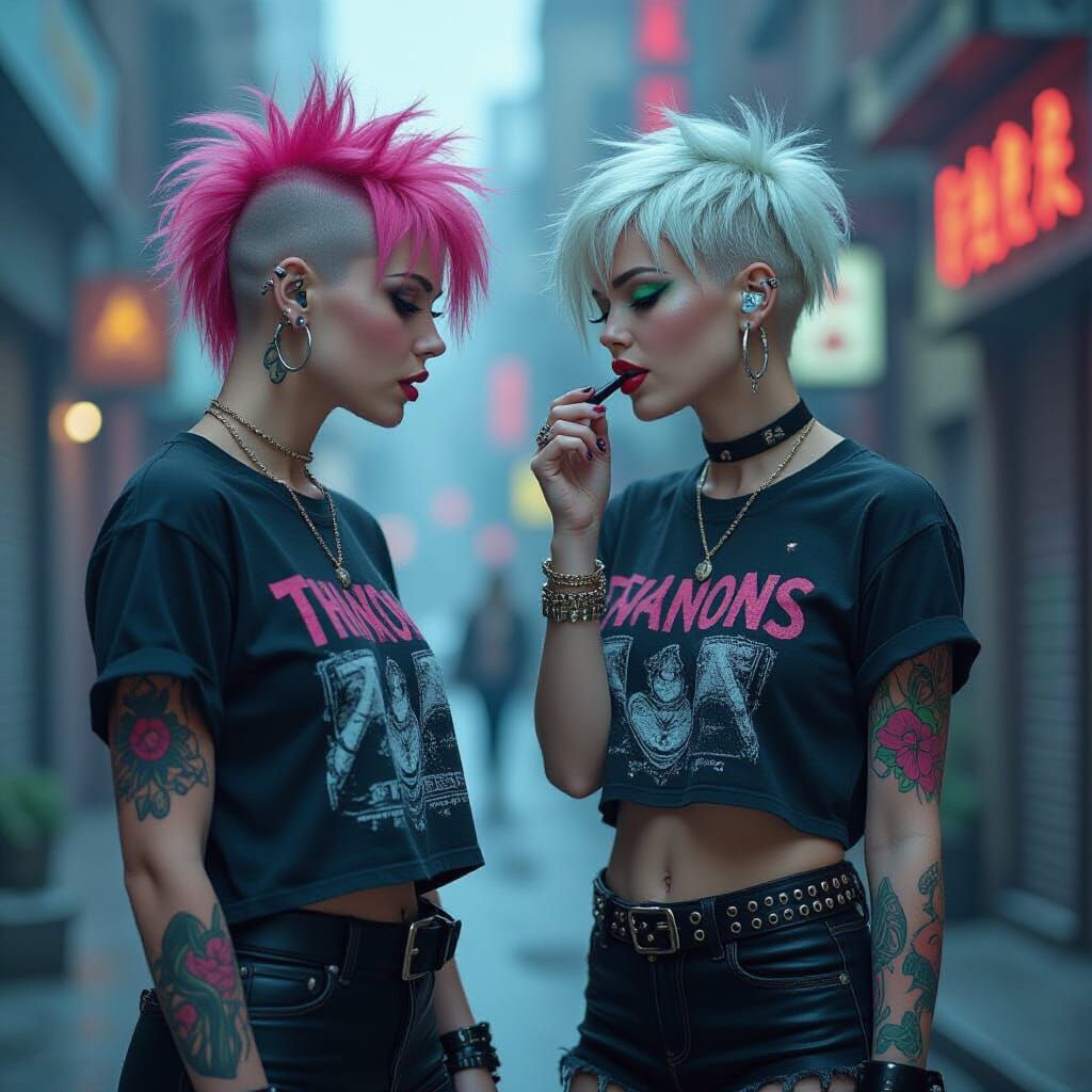 Cyberpunk Women in Gritty Urban Scene