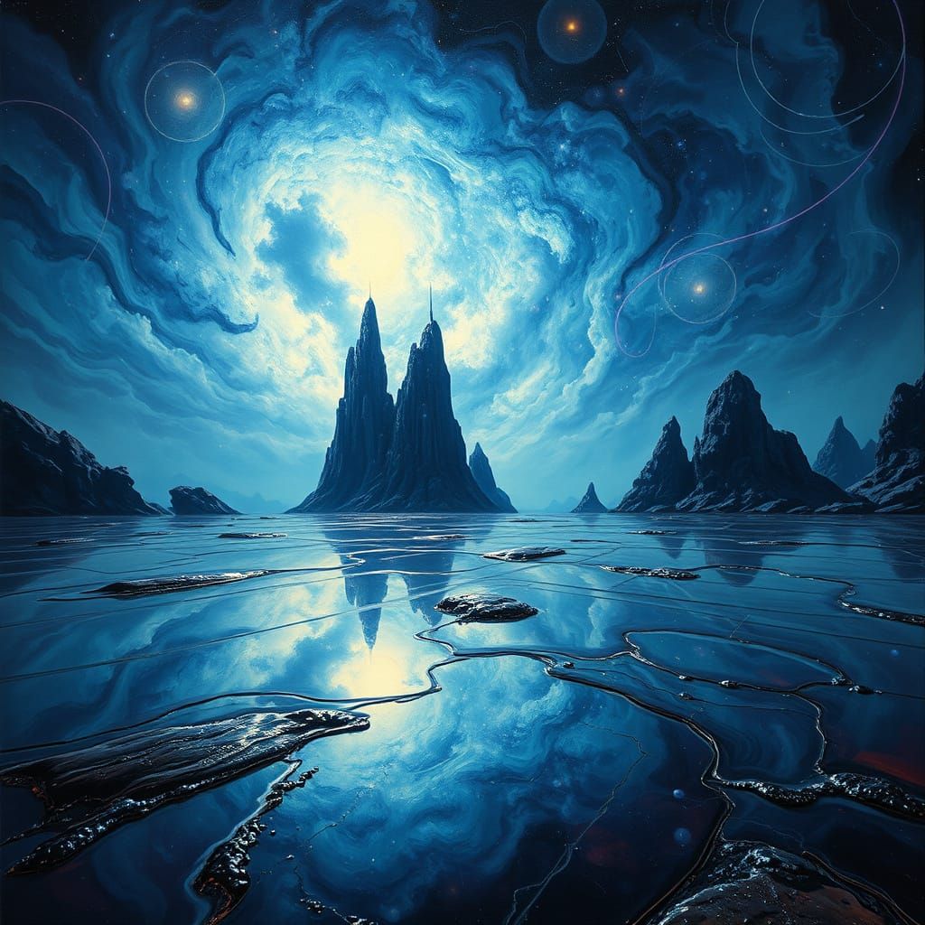 Hyperrealistic Dreamscapes: Mysterious Chrome Reflections