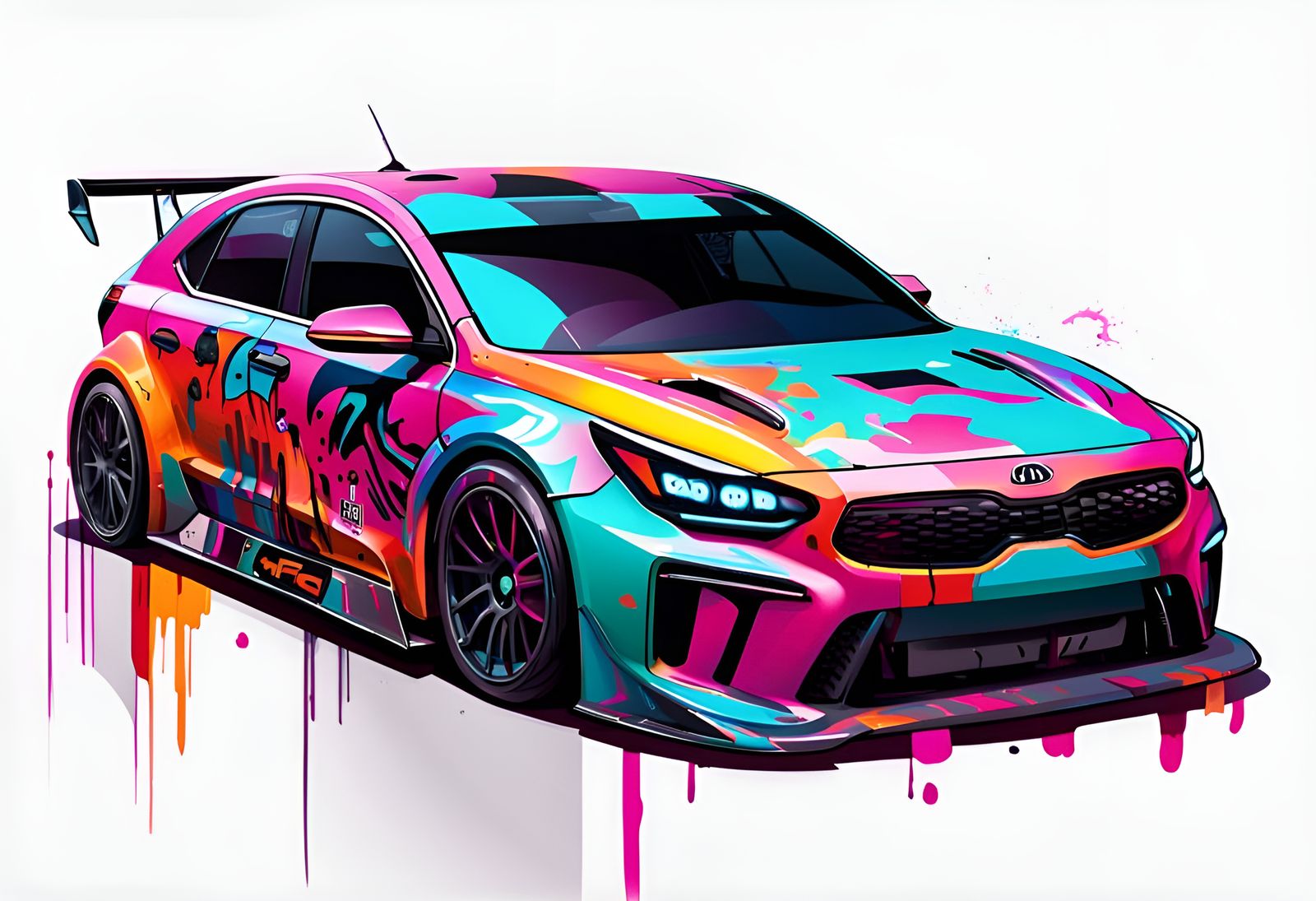 Kia Forte Race Car in Cyberpunk Style