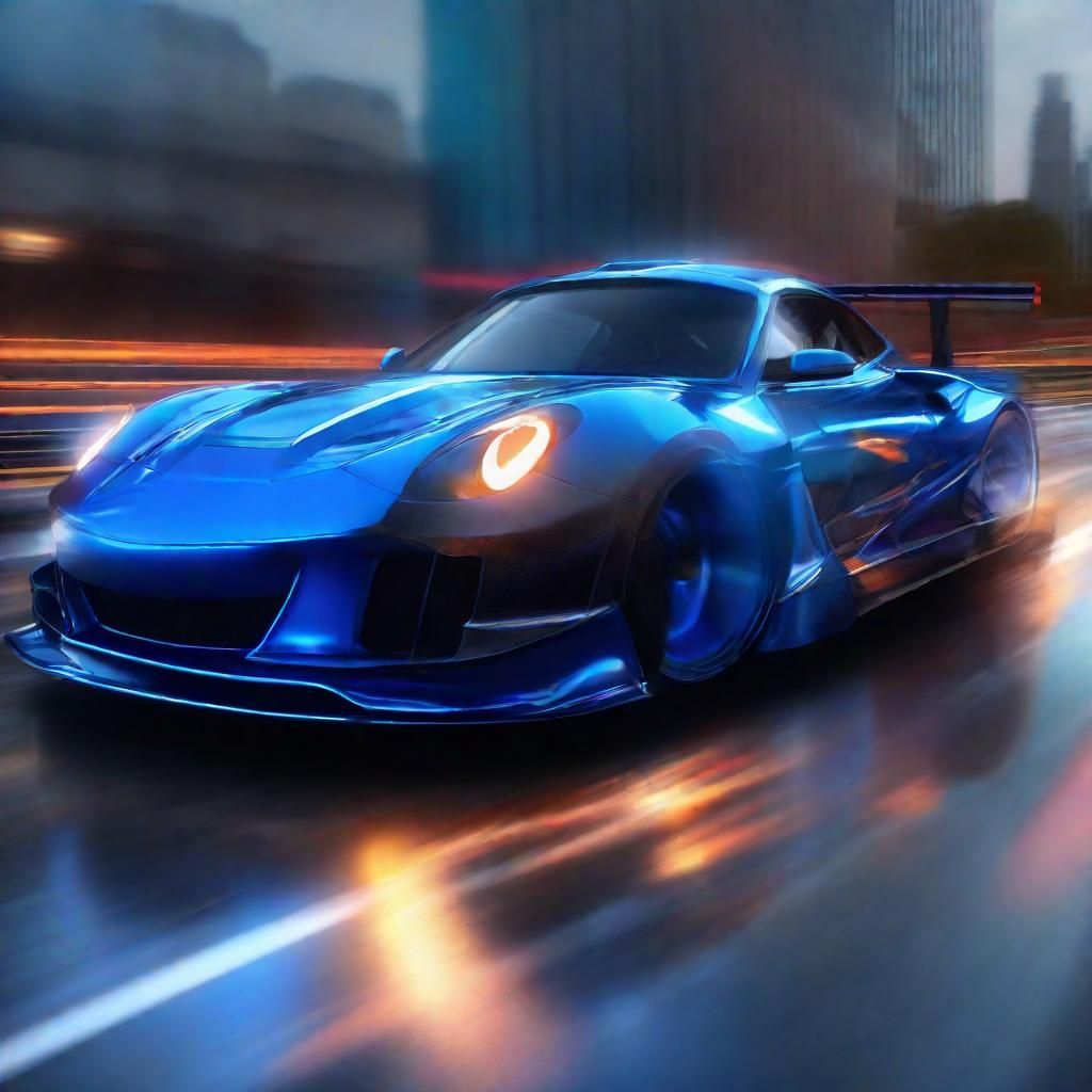 Metallic Blue Supercar Concept Art in Oil Painting Style