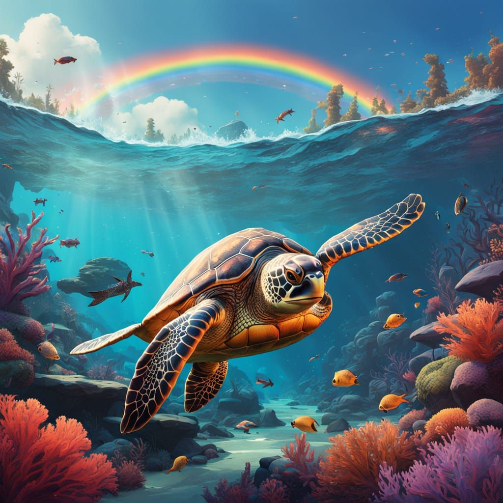 Majestic Sea Turtle in Vibrant Oceanic Paradise