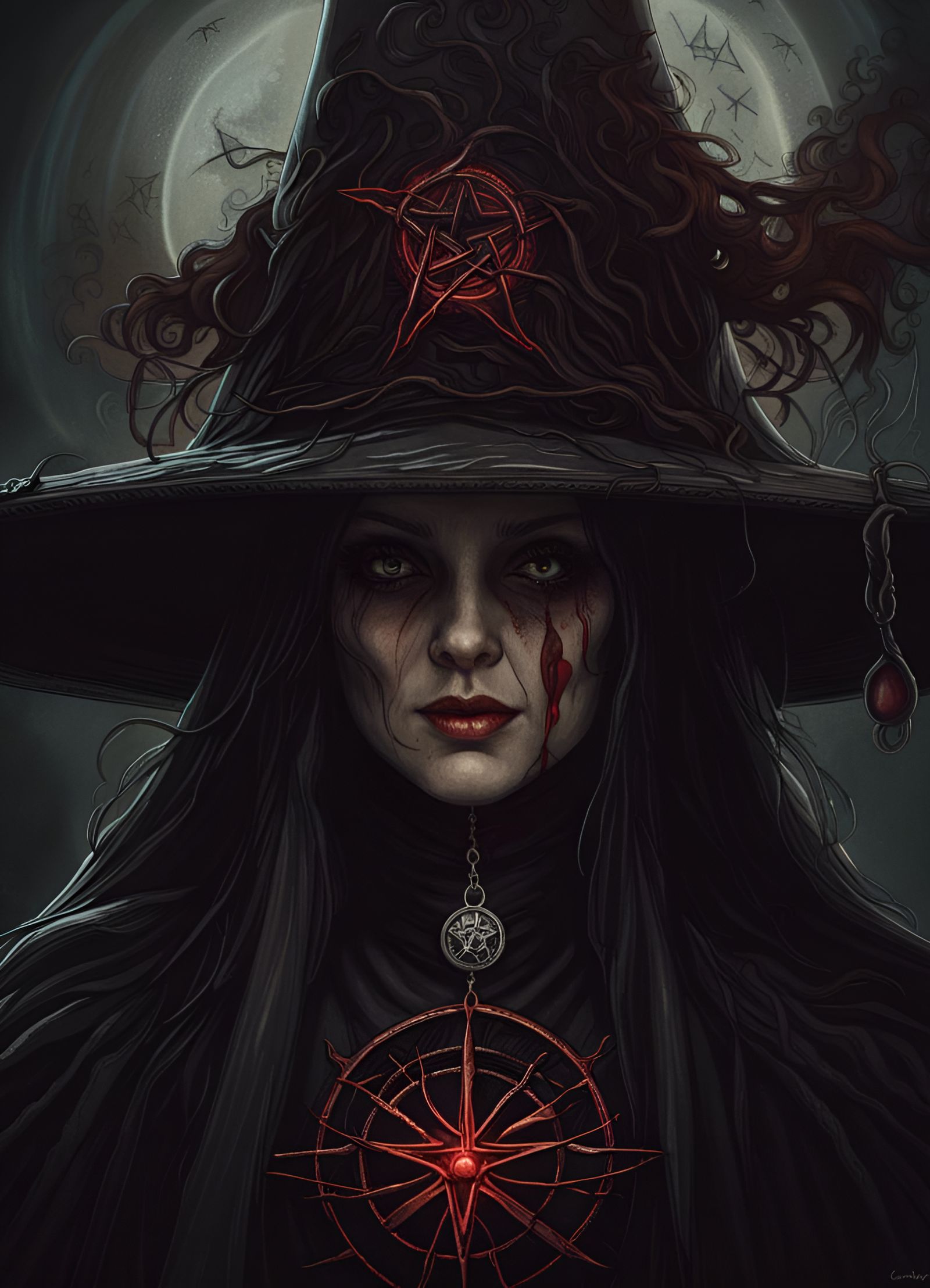 Eldritch Portrait of Salem Witch in Horror Art Style