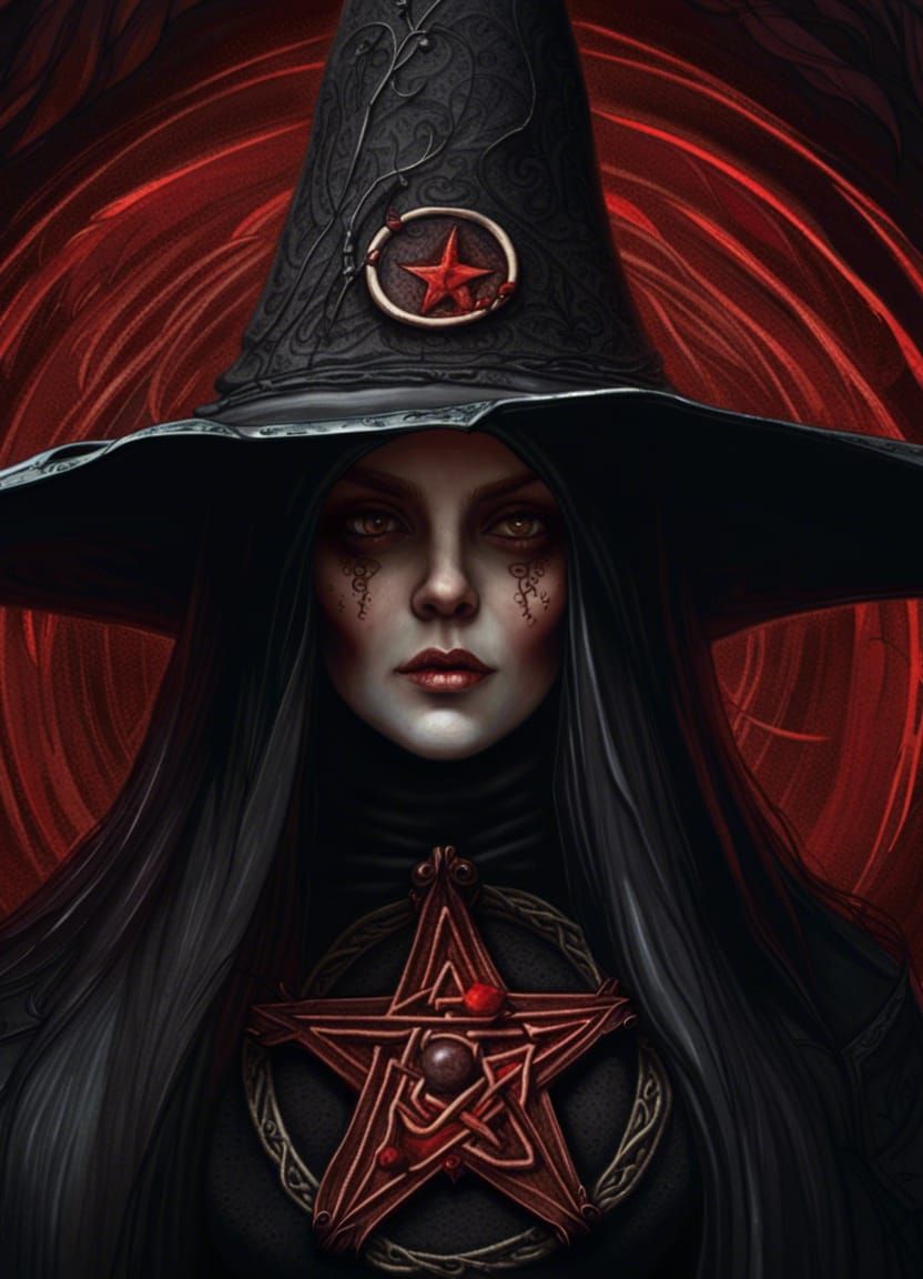 Witch Portrait with Pentagram in Hyperdetailed Style