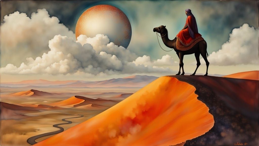 A Bedouin Explorer's Ominous Encounter on the Crimson Dunes