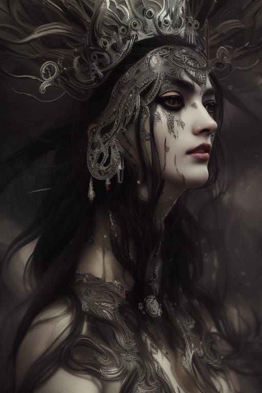 White Tiger Goddess Woman in Hyperdetailed Fantasy Art