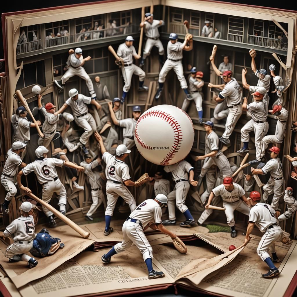 Hyperrealistic Baseball Pop-Up Book in HDR