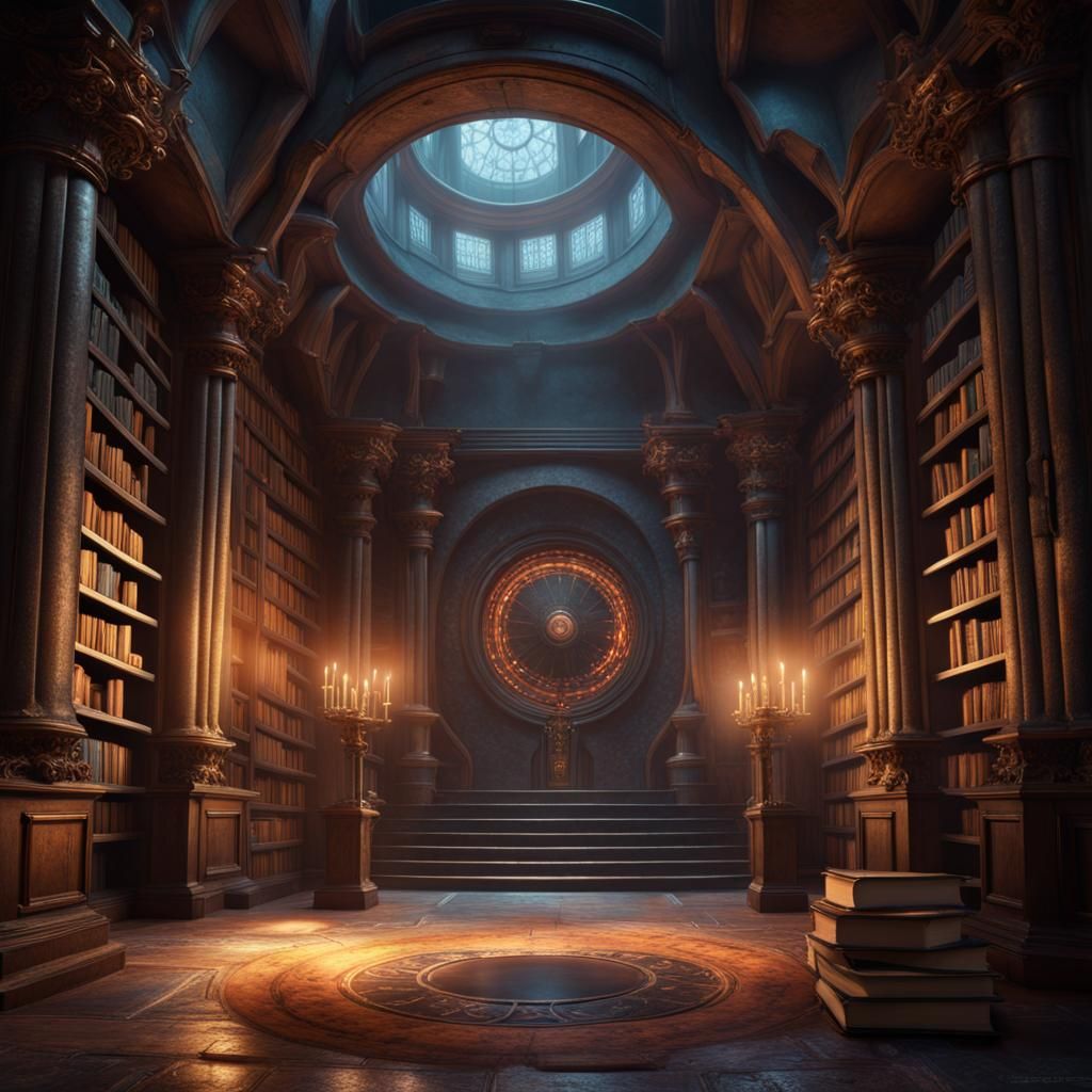 Arcane Underground Library with Portal: Fantasy Concept Art