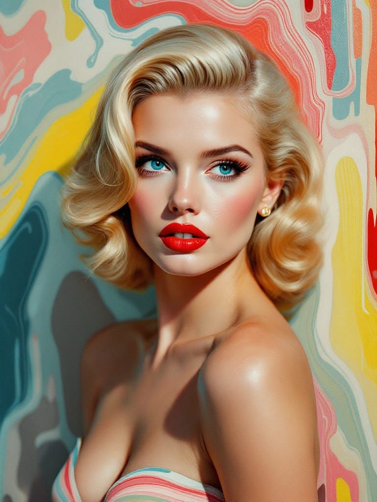 Pin-Up Woman with Turbulent, Vibrating Patterns