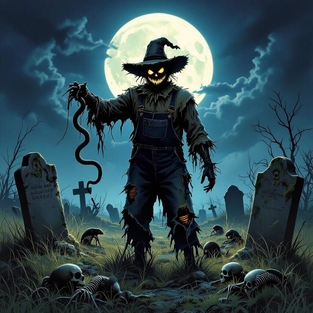 Creepy Scarecrow in Haunted Graveyard
