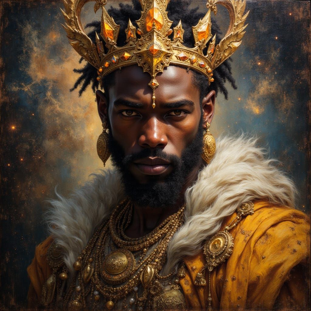 Black God King Portrait in Divine Oil Style