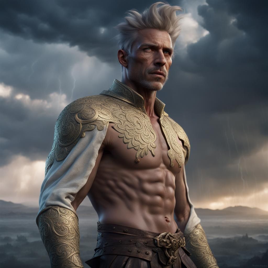 Electric Portrait: Man with a Thunderous Gaze