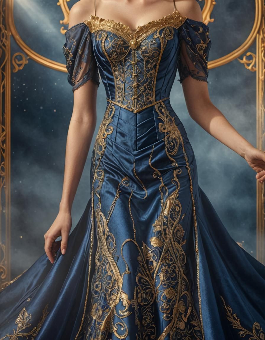 Woman in Deep Blue Corset Dress: Hyper-Realistic Art
