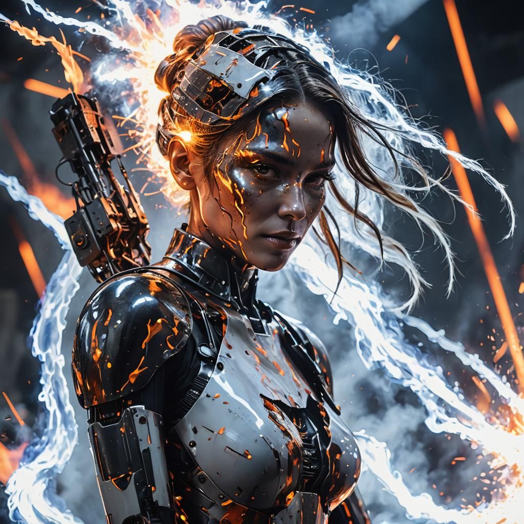 A dramatic Android woman