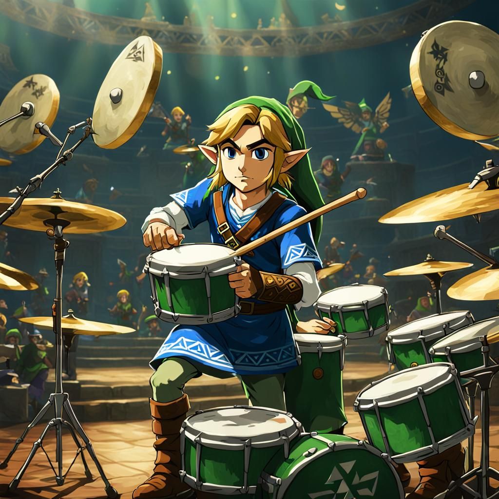 Link from Zelda Playing Drums