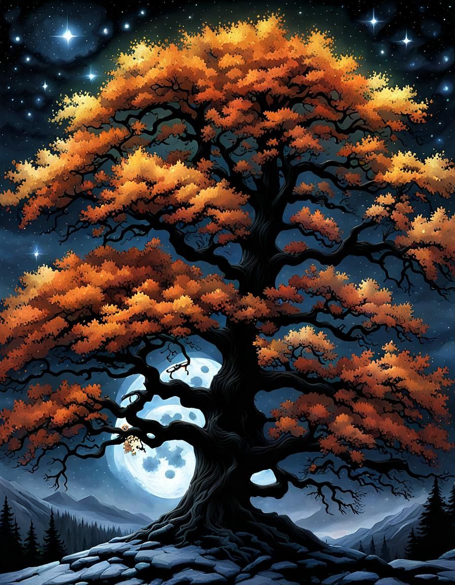 Oak Tree Through the Seasons, Watercolor Painting