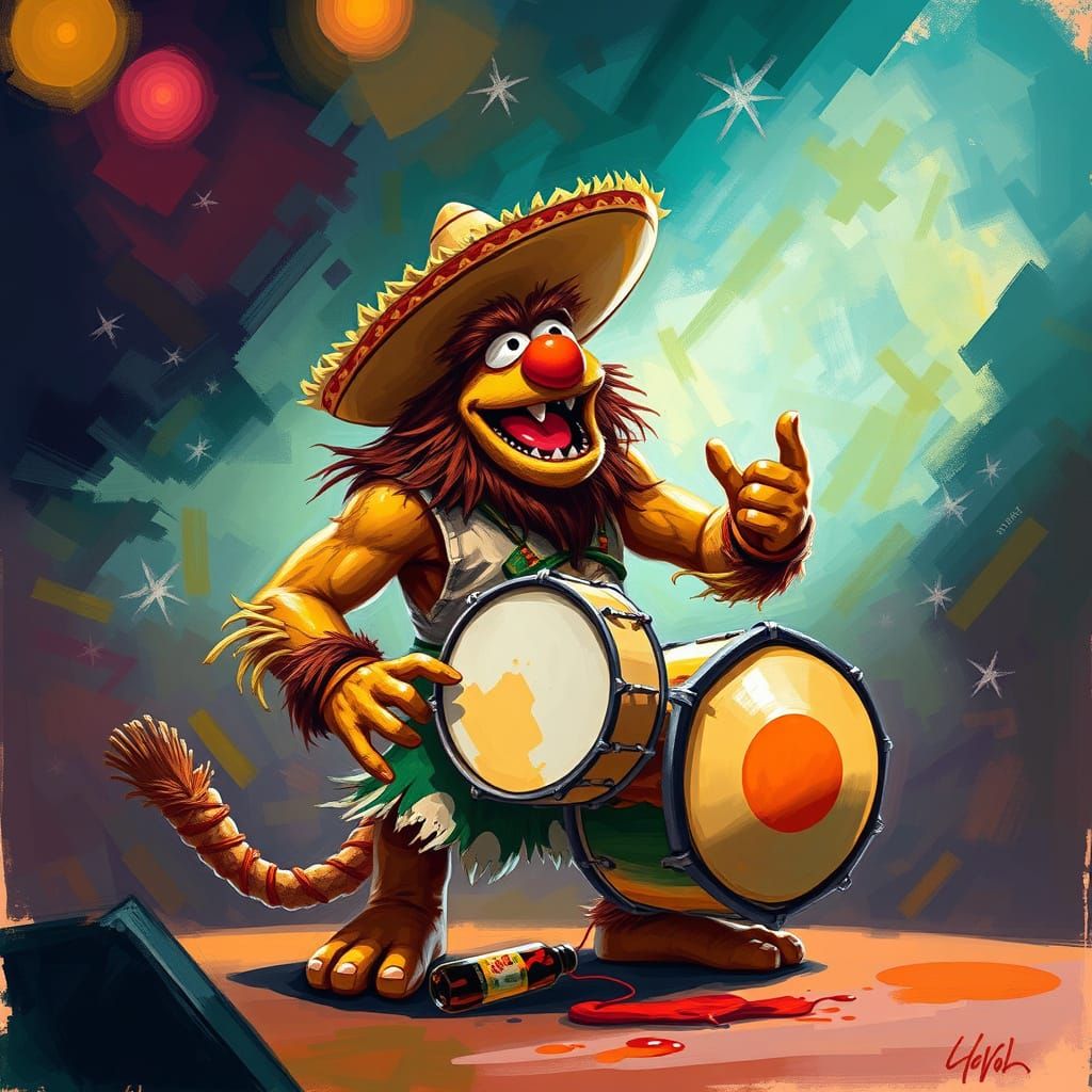 Muscular Animal from the Muppets Plays Drums