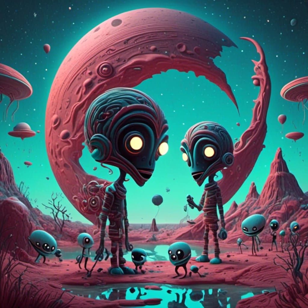 Aliens Carving a Crescent Moon: Fantasy Concept Art