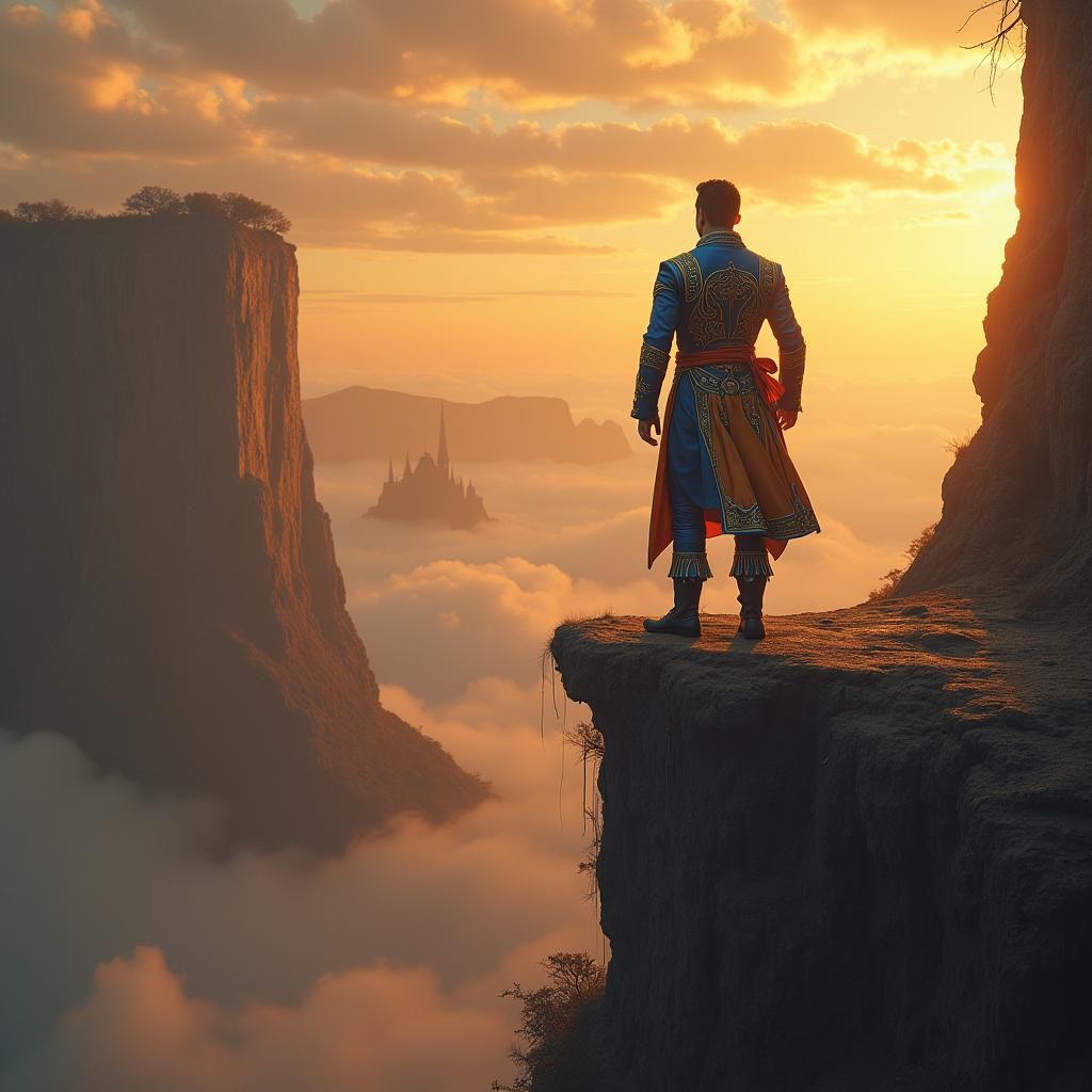 Freddy Mercury in Ornate Victorian Outfit on Cliff