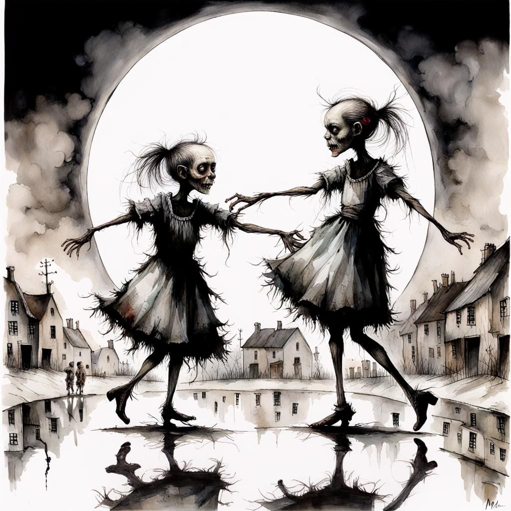 Zombies Dancing with Phantoms in Dark Fantasy Scene