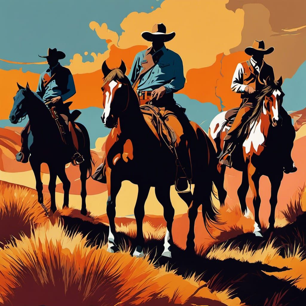 Cowboy with Horses in Abstract Art Style