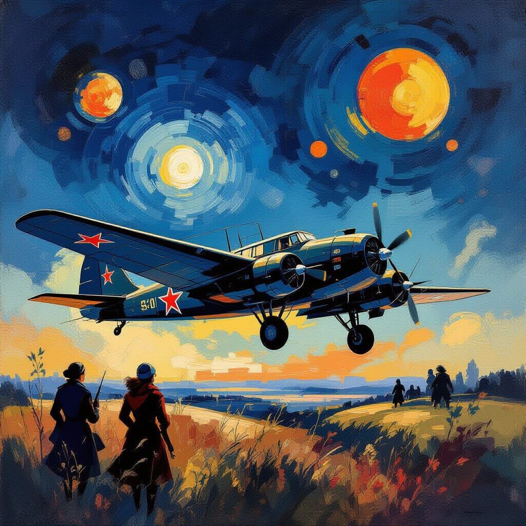 Night Witches Soviet Pilots in Abstract WW2 Art