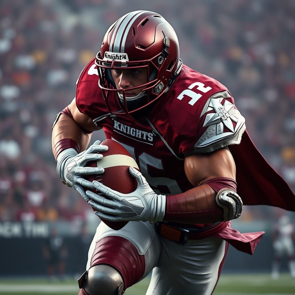 Gallant Knight Charging Towards Endzone in Regal Football Un...